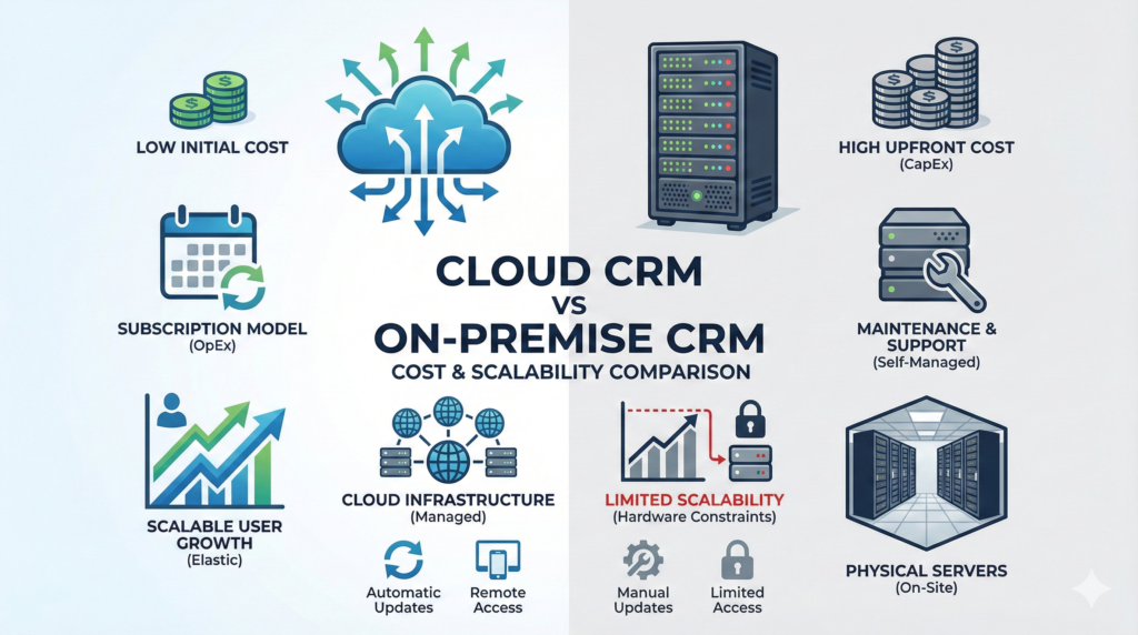 Cloud CRM accessibility versus On-Premise CRM for remote and office teams
